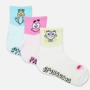 NWT SpongeBob SquarePants Cotton Blend Quarter Crew Trio Sock Set